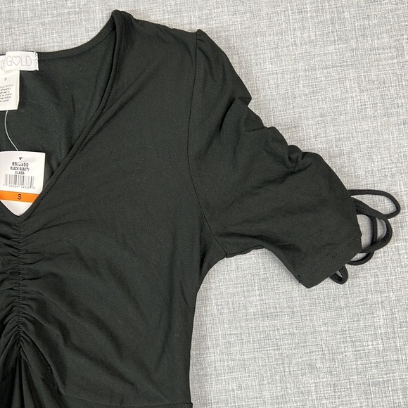 Planet Gold Black Ruched Fit and Flare Dress Juniors Size Small - Picture 3 of 6